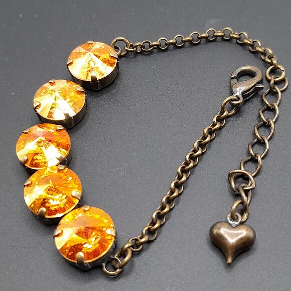 Rivoli Crystal Rhinestone Sabika Style Bracelet, 5 Gold Rhinestones, 9 Inches - Picture 10 of 12